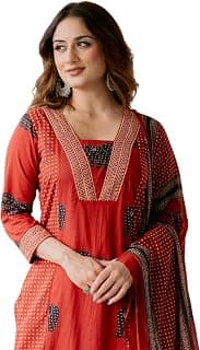 Arayna Women’s Pure Cotton Printed Kurta Pants Dupatta Set | Elephant Motif Ethnic Suit Set | Traditional 3-Piece Set for Women
