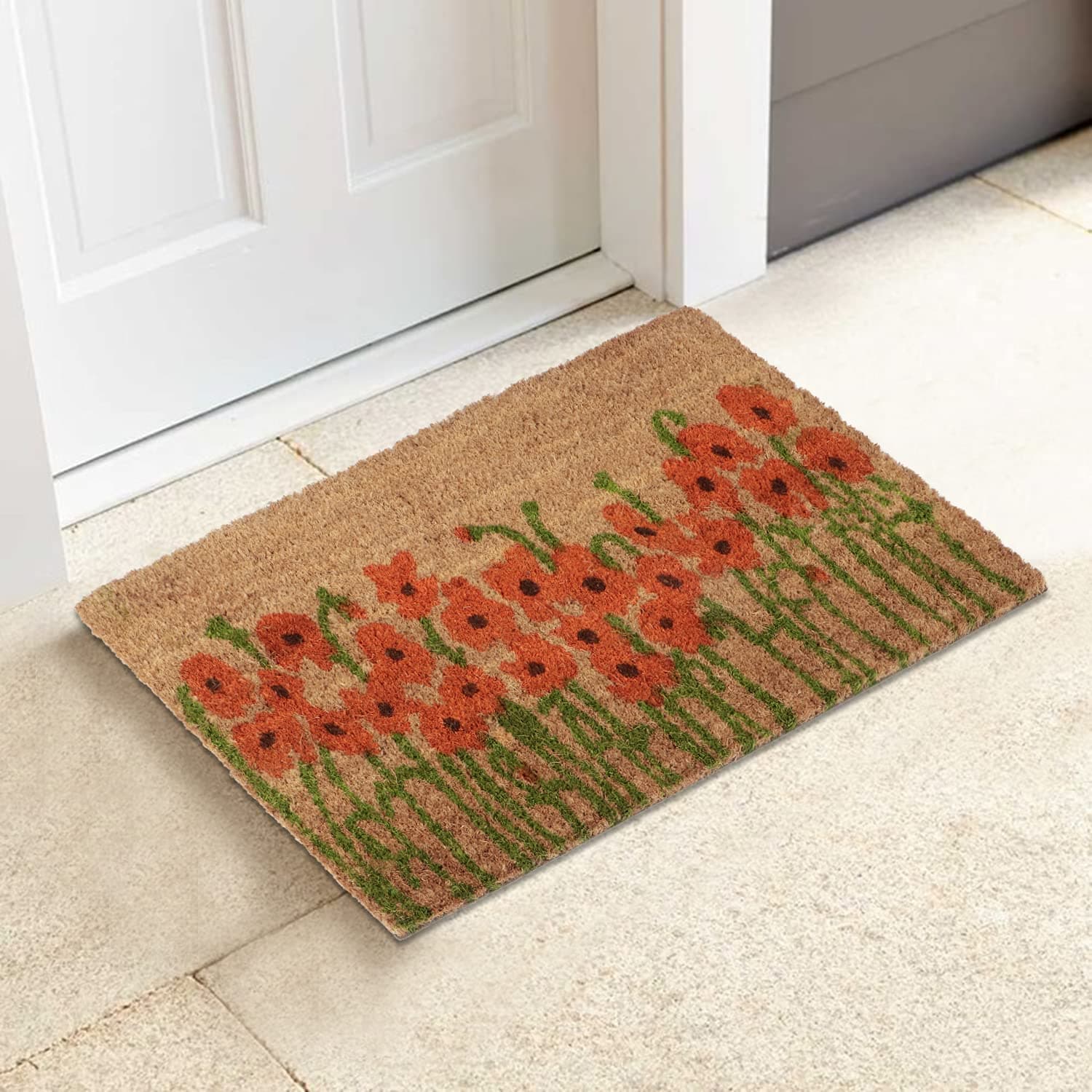 HOKIPO 40x60 cm Natural Coconut Coir Rectangular Mat for Entrance with Antislip PVC Backing, Orange (IN-469-OR)