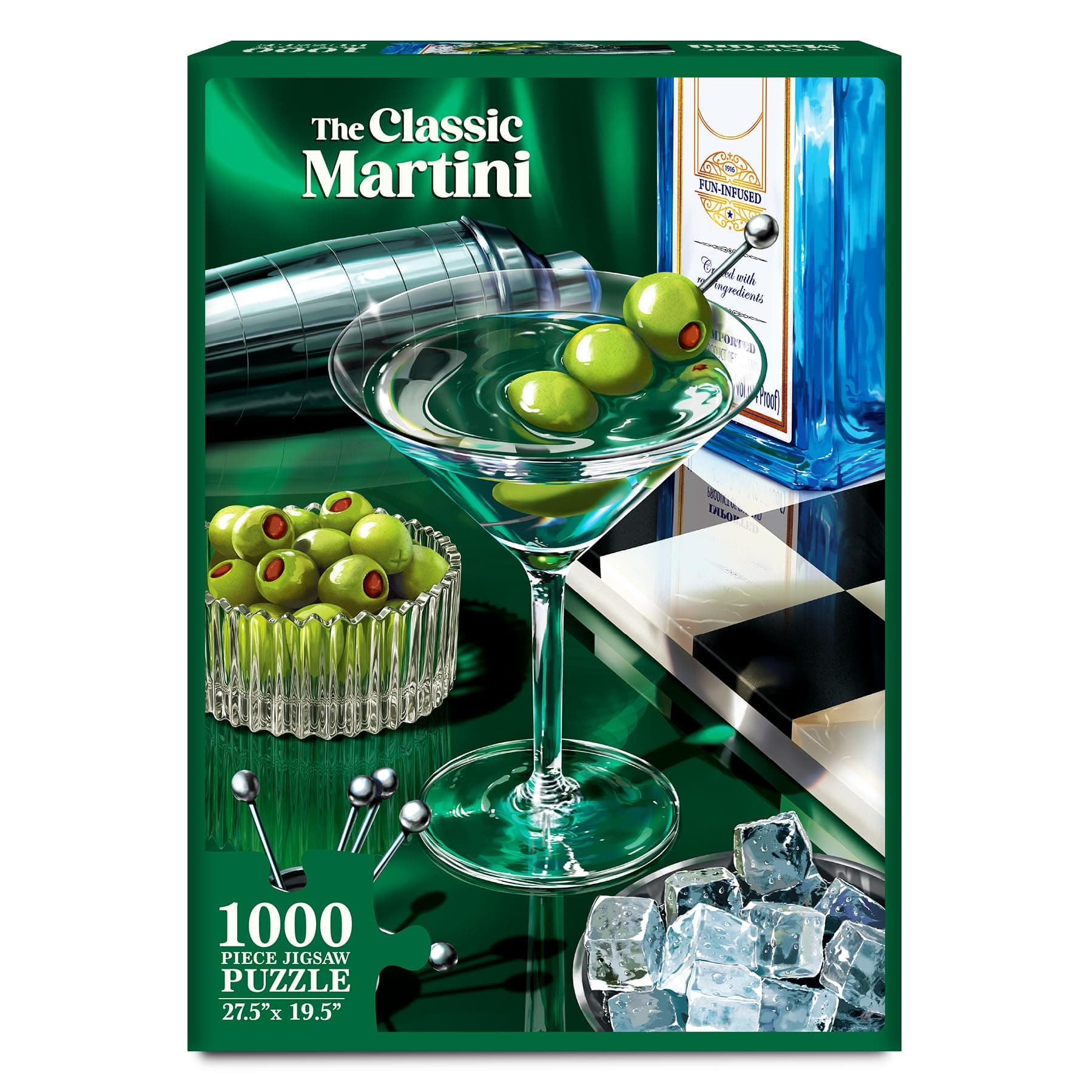 Gouda Games Jigsaw Puzzle 1000 Pieces - The Classic Martini, Cocktail Puzzle for Adults with Full-Size Poster, Includes Sorting Trays, Gifts for Cocktail Lovers, Finished Size 27.5" x 19.5"