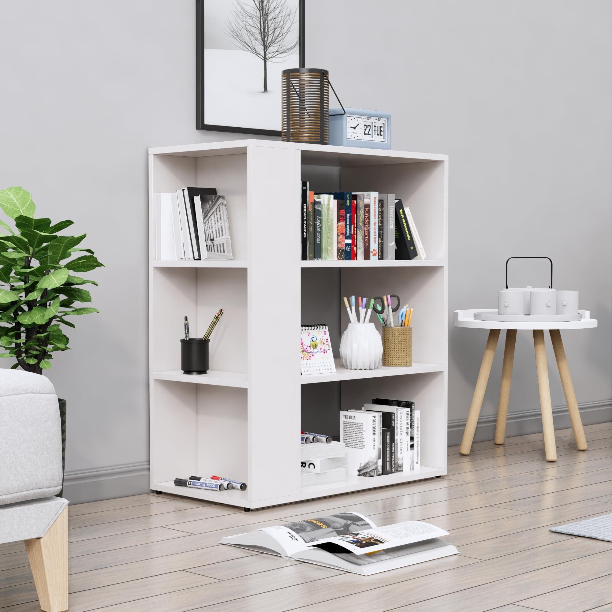 Bniture Book Shelf Wooden for Home Book Rack Organizer Engineered Wood 6 Tier Open Book Shelves Stand for Study Room Library Multipurpose Showcase for Living Room Bedroom Office | Frosty White