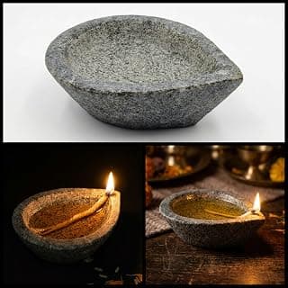 Mpson Handcrafted Heavy Granite Stone Diya 4.5 Inch Pack of 1 | Traditional Agal Vilakku Oil Lamp, For Diwali, Navratri & Home Decor, Heat-Resistant Decorative Deepam, For Pooja Rituals