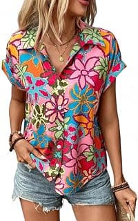 Gufrina Shirt for Women Stylish Western|Shirt Type top|Short Sleeve|Fabric Rayon| Collar Neck |Bright Floral Print|Casual Regular fit