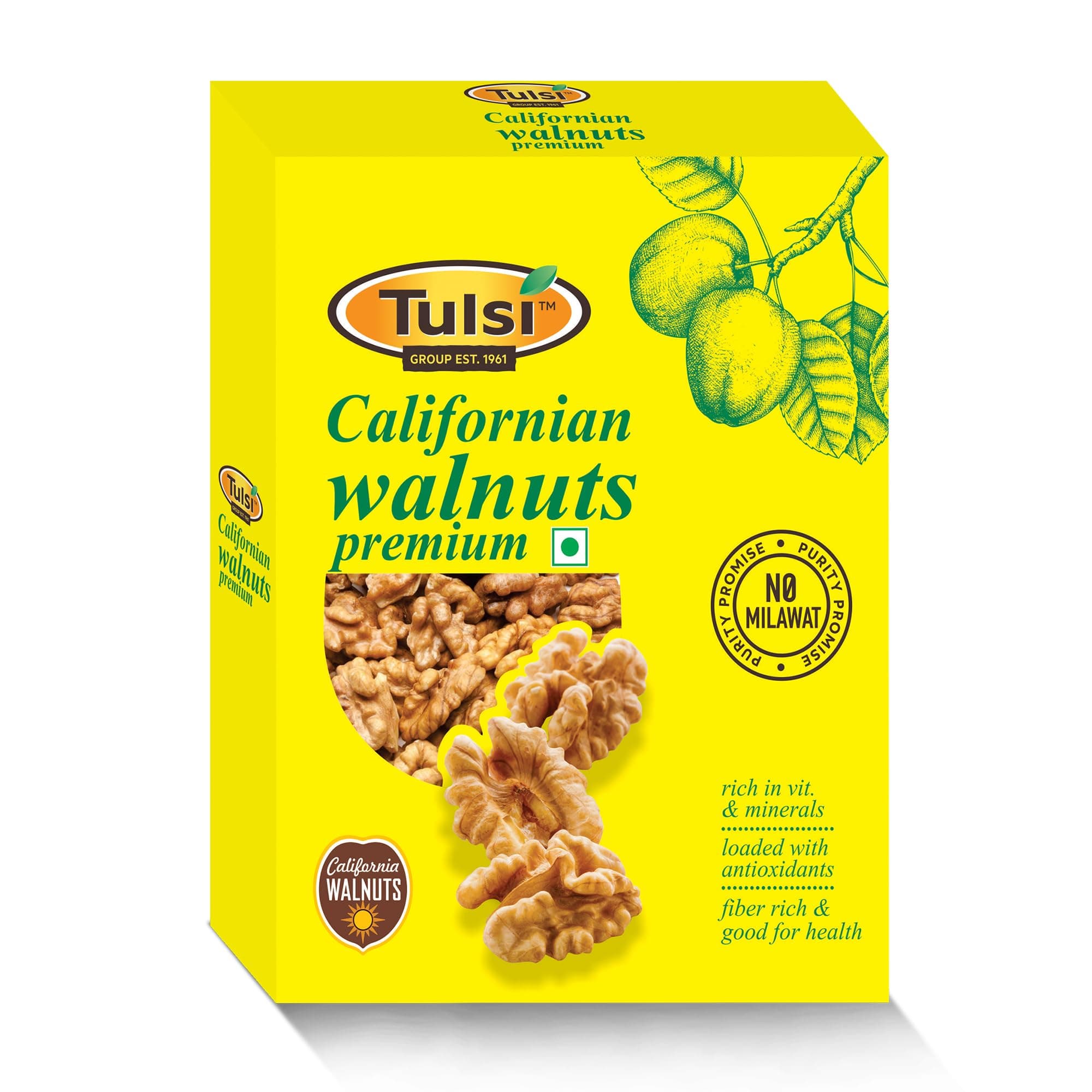 Tulsi California Walnut Kernels Premium 200g | Light Colored Halves | Large Size | Rich in Omega-3 | Akhrot Giri | Delightful Snack | Without Shell | Brain Food | Crunchy Nuts | Rich in Dietary Fiber