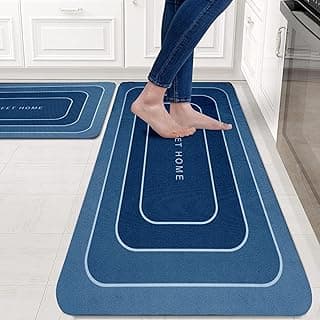 Amazon Brand – Solimo Silicone Kitchen & Bath Mat (Pack of 2) | Navy Blue | Anti-Fatigue Comfort Foam | Waterproof & Anti-Slip | 60 x 40 cm & 40 x 120 cm| Quick-Dry & Easy Clean