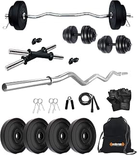 Kore PVC 10-40 Kg Home Gym Set with One 3 Ft Curl and One Pair Dumbbell Rods with Gym Accessories