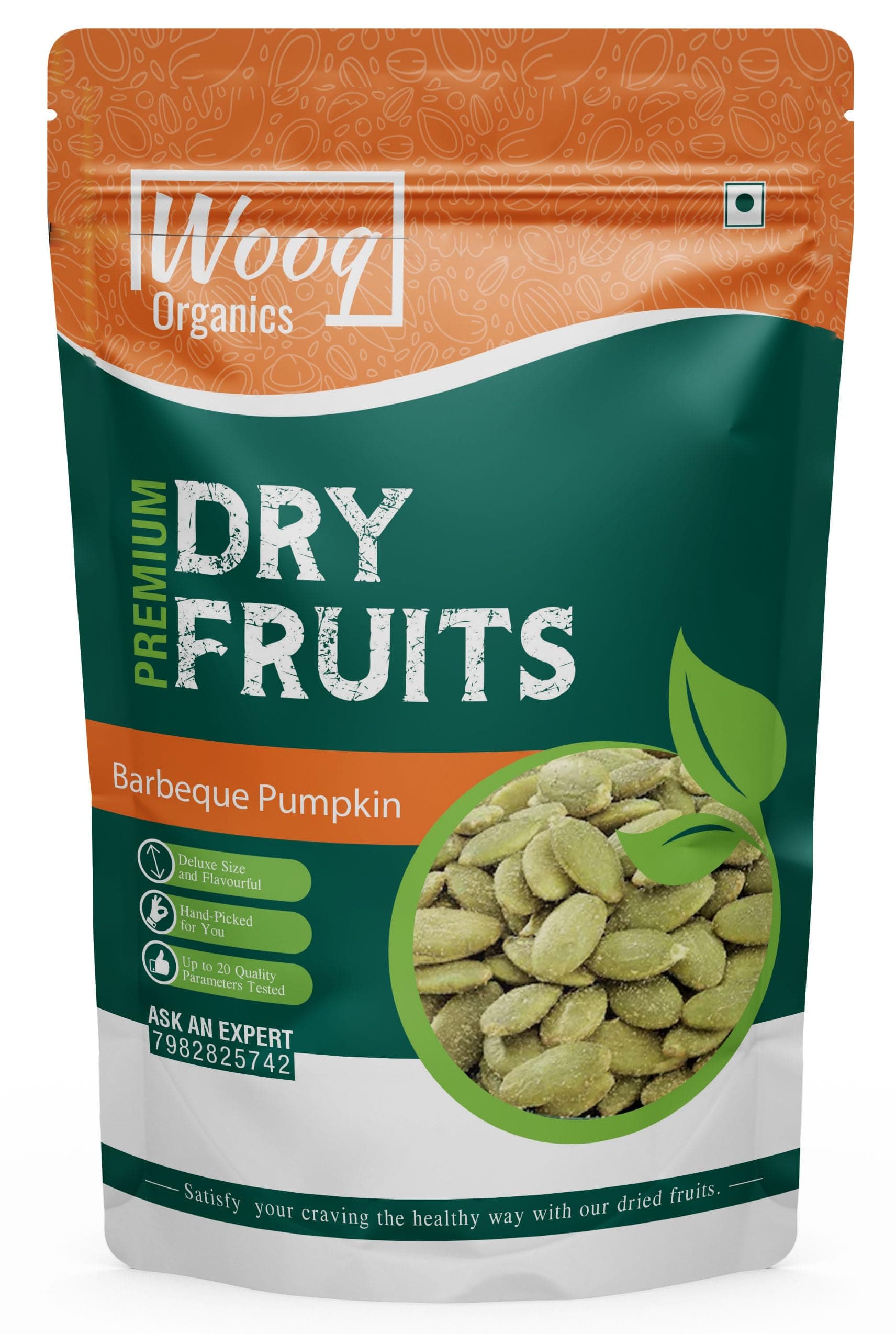 Wooq Organics Savory Roasted Pumpkin Seeds Barbeque with Unique & Delicious flavour, 250g