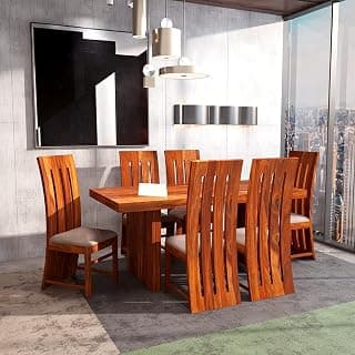 KendalWood™ Furniture Sheesham Wood Dining Table with 6 Chairs with 1 Table | 1 Year Warranty | 6 Seater Dining Set- Dining Room Furniture (Finish Color:-Teak Finish with Cream Cushion)