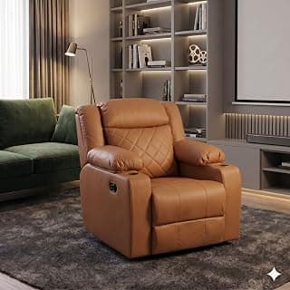 Amazon Brand - Solimo Cosmo | Single Seater Sofa Recliner | Manual Recliner (Leatherette_Tan) | 1 Year Warranty