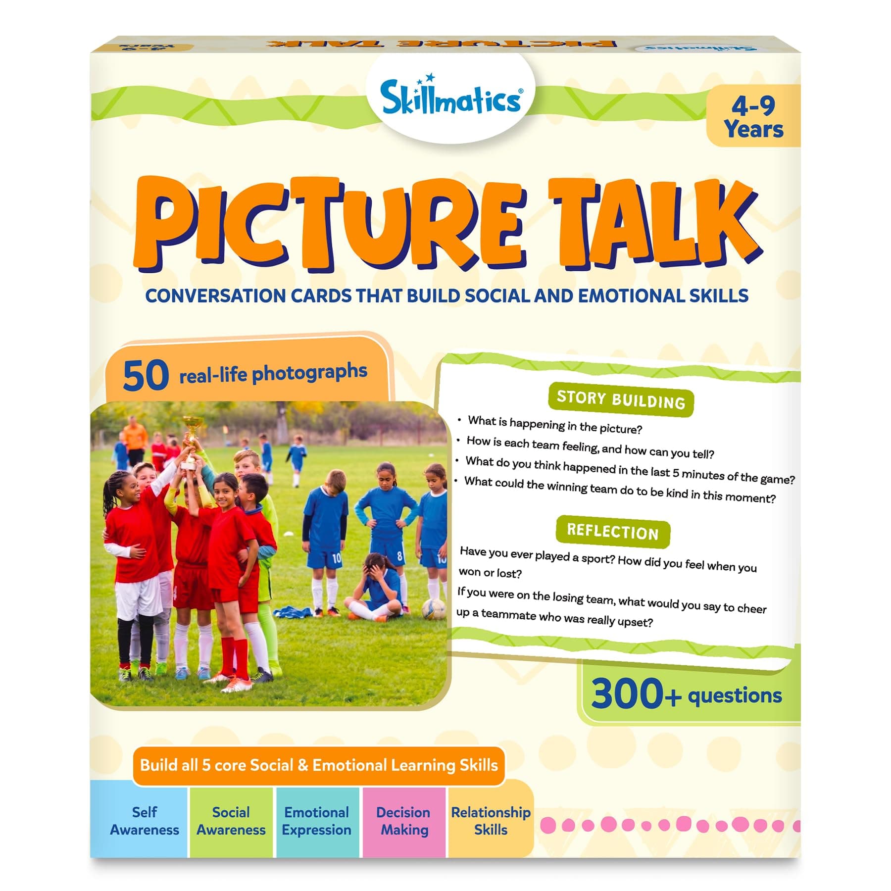 Skillmatics Picture Talk – Storytelling & Conversation Cards for Kids, 50 Real-Life Picture Cards, 300+ Questions, Social Emotional Learning, Communication Skills, Gift for Ages 4, 5, 6, 7, 8, 9