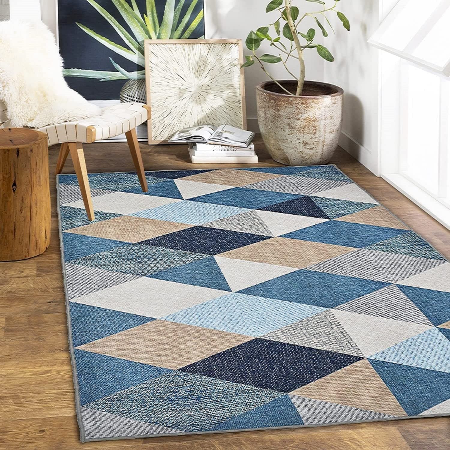 ishro home 4x6 Feet 3D Jet Multi Printed Carpet Rug Runner and Carpets for Bedroom/Living Area/Home with Anti Slip Backing (Crystals, 4x6 Ft)