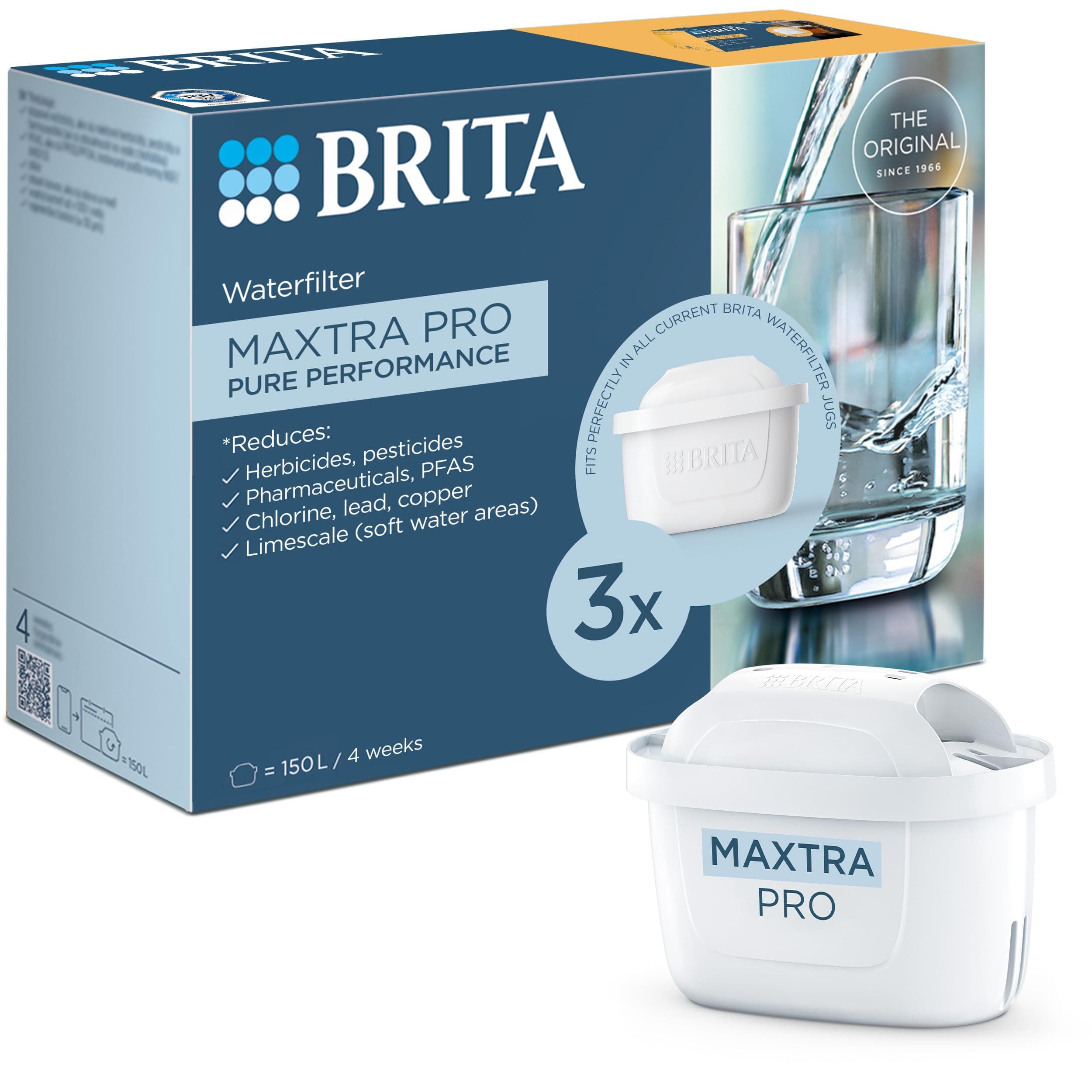 BRITA MAXTRA PRO Water Filter Cartridge Pack of 3 | German Innovation High Performance Replacement for Jug & Pitcher | Reduces Chlorine, PFAS, Lead & Limescale | Great Tasting Drinking Water