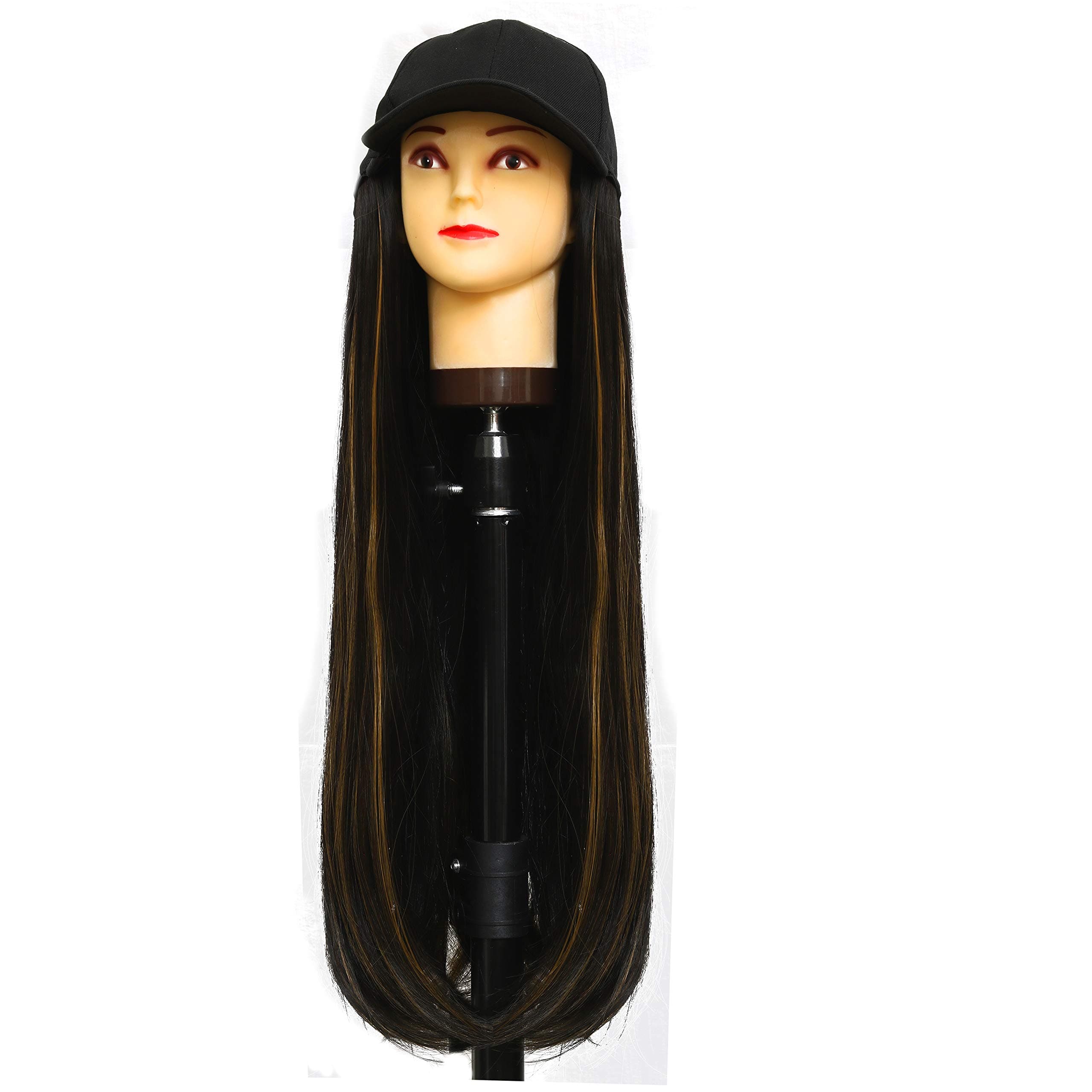 Paradise 26 Inch Long Straight Cap Wig for Women & Girls Matte Finish Adds Instant Hair Volume & Length |Lightweight & Natural Look Synthetic Hair Wig (Black Golden Highlights)