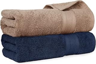 MYTRIDENT Soft Comfort Air Rich 100% Cotton Towels for Bath, 500 GSM Large Size Bathroom Towels for Men/Women, 2PC Bath (69 cm x 137 cm), Acorn and Navy