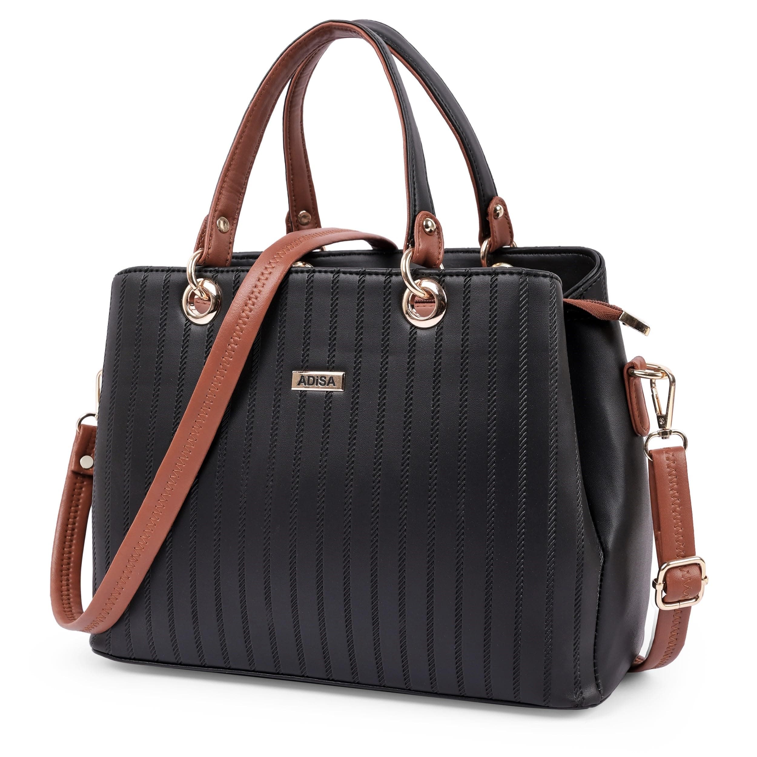 ADISA Texture Stripes Shoulder Handbag for Women - Stylish Crossbody Bag with Sling Belt, Ladies' Purse with Top Zipper Closure, Gift for Women and Girls (AD4074)