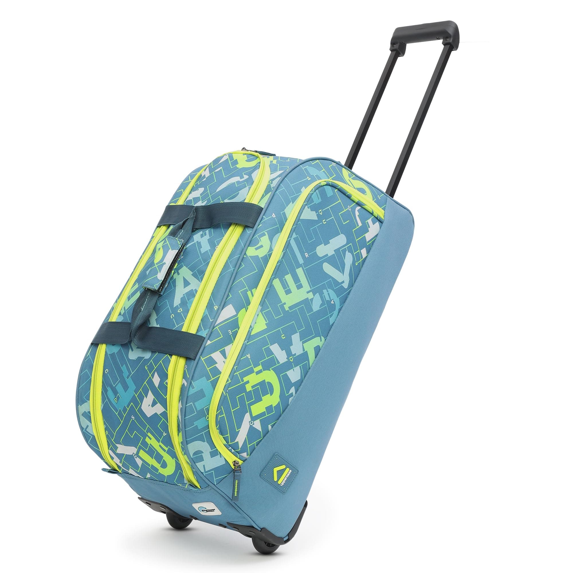 uppercase Grid 62 Duffle Trolley Bag| Quick Front Pocket Access| Spacious Main Compartment| Smooth Wheels| Push Button Trolley| Duffle Bag for Women & Men| 1500 Days Warranty by uppercase (Teal)