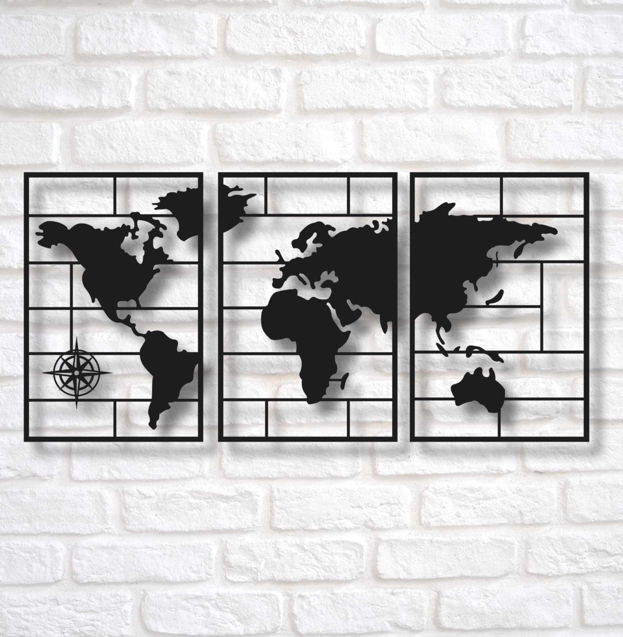 TWIGGY World Map Wall Art for Living room, Office, Rustic Home, Cabin house, House Warming Gifts Set of 3