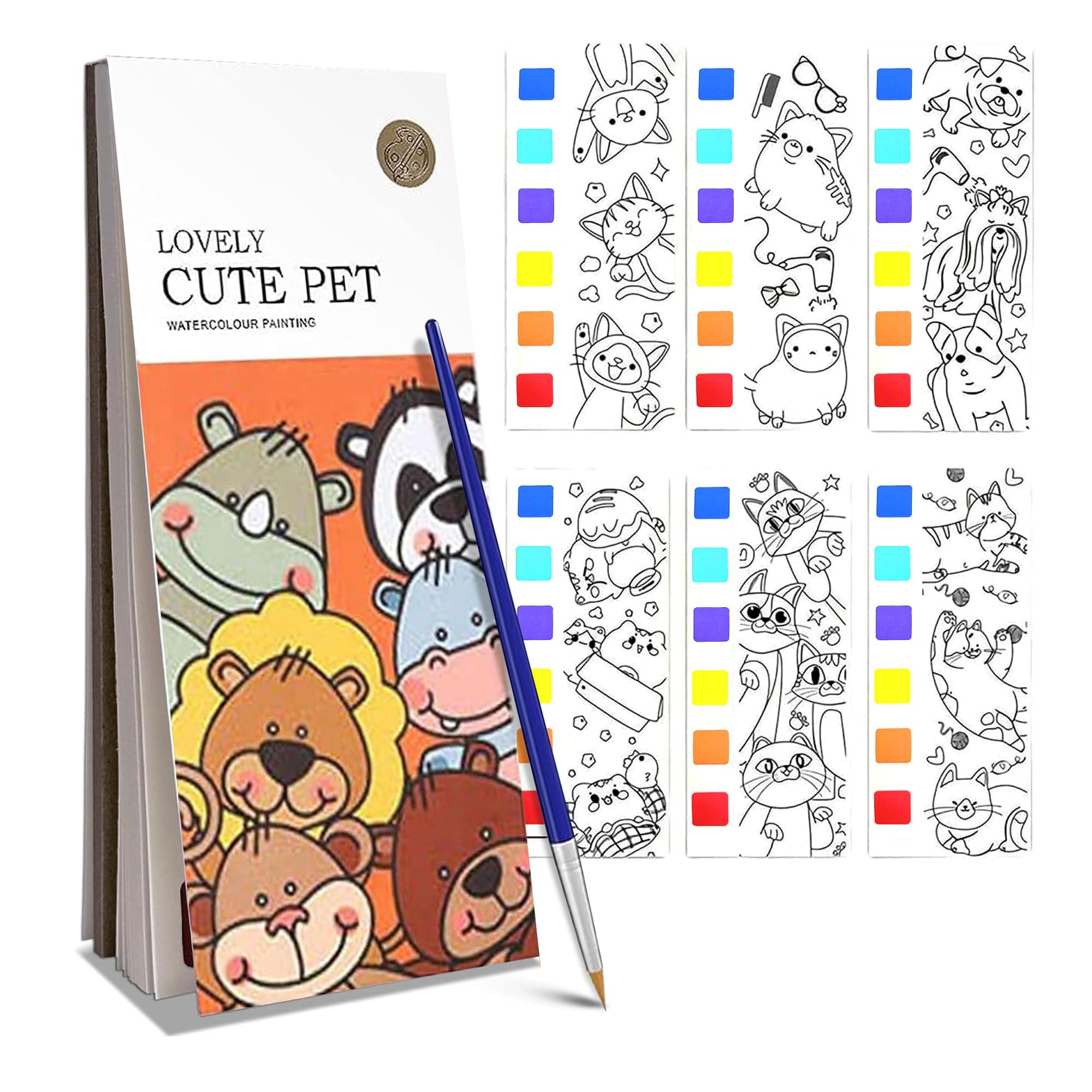 Kidology Water Color Books for Kids, Animal Theme Coloring Book for Kids with 20 Pages for Toddlers, Mini Watercolor Painting Book with 1 Brush, Art & Craft, Christmas Gifts for Girls Boys