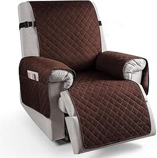 HOKIPO Polyester Quilted Recliner Chair Cover for 1 Seater with Side Pockets, Dark Brown (AR-4758-DBR)