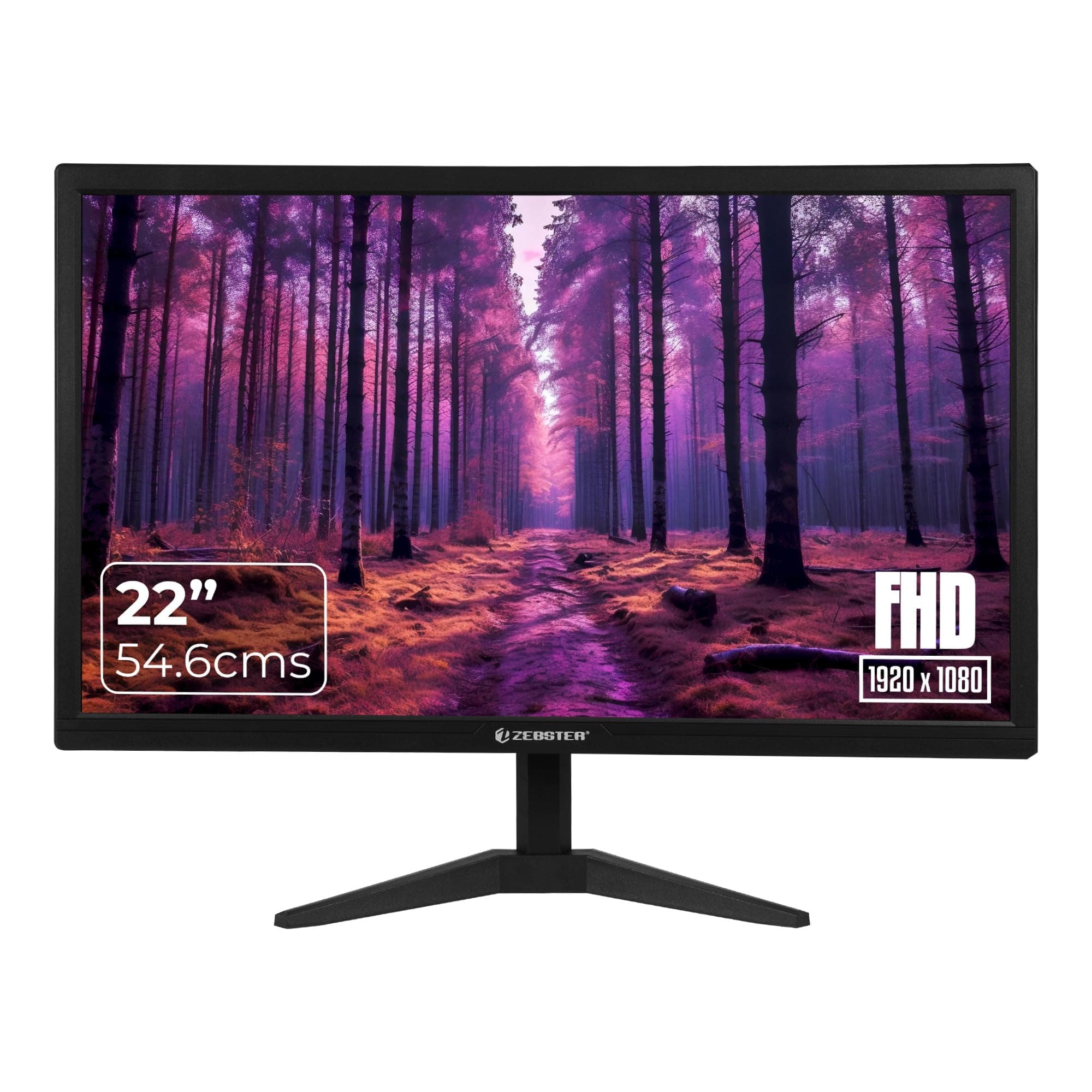 ZEBSTER GV222, 22 Inch (54.6cm) LED Monitor, Dual HDMI & VGA Input, FHD 1920 x 1080, 250nits Brightness, 300000:1 Dynamic Contrast Ratio, 16.7M Colors, 16:9 Aspect Ratio, Wall Mountable