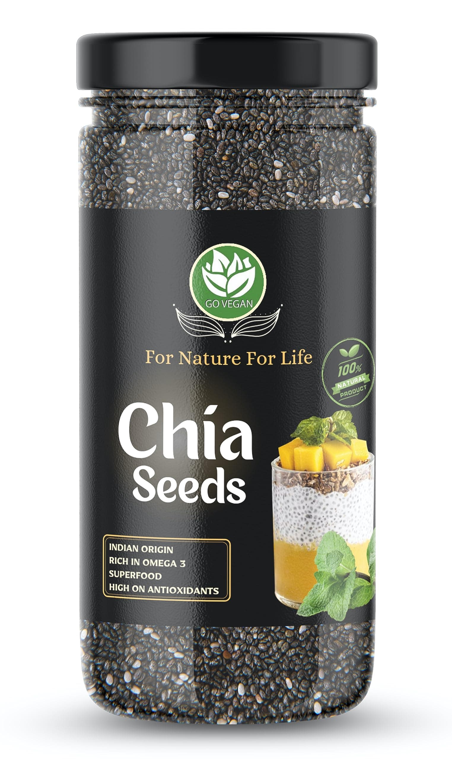 Go Vegan Chia Seeds for Weight Loss - 500gm | Omega 3 Best for Weight Loss (JAR PACK)