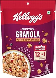 Kellogg’s Crunchy Almond Berry Crumble Granola 140g | 12-In-1 Power Breakfast | No Maida, No Palm Oil | Source of Protein & Fibre | Baked Multigrain Clusters