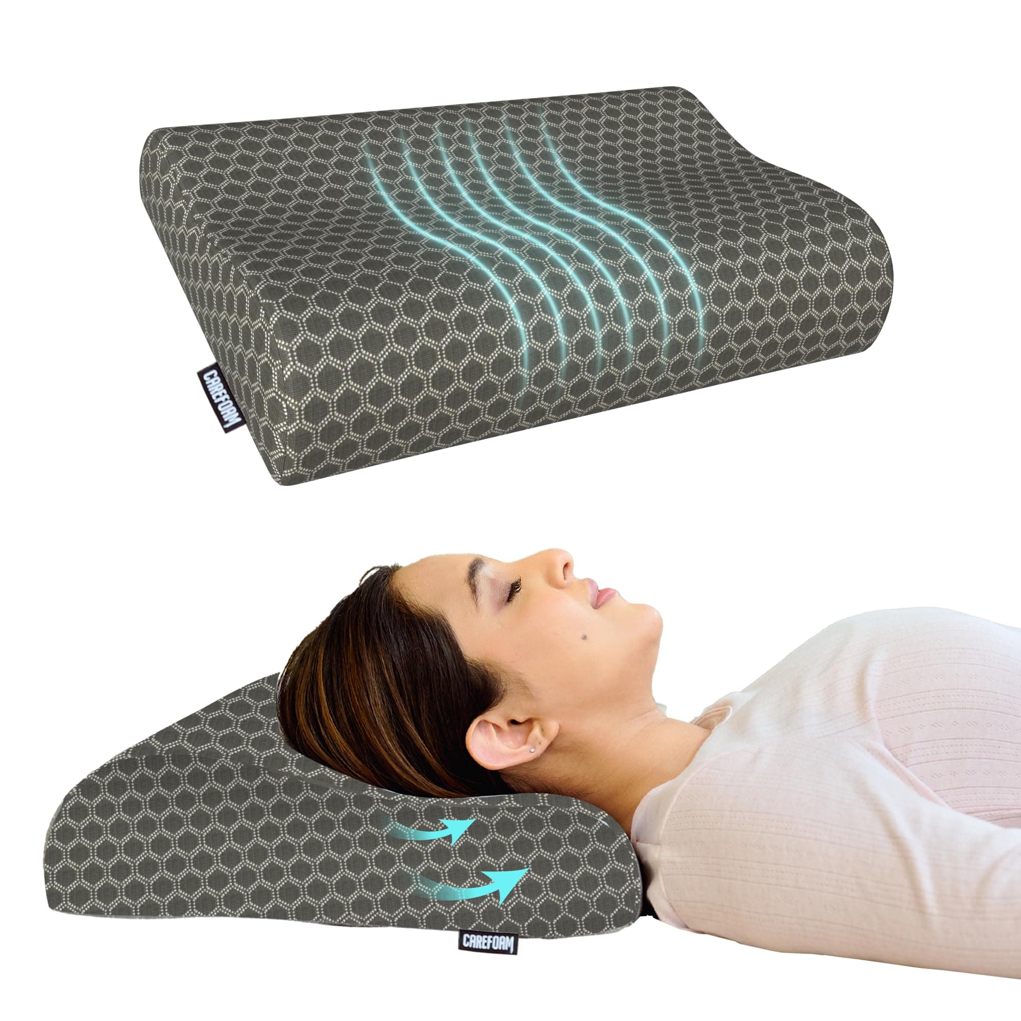 CareFoam Cervical Memory Foam Pillow for Neck Support | 2-Year Manufacturing Warranty | Orthopedic Contour Pillow for Cervical Spine Alignment & Shoulder Support | Made in India | 21 x 13 x 4 Inch