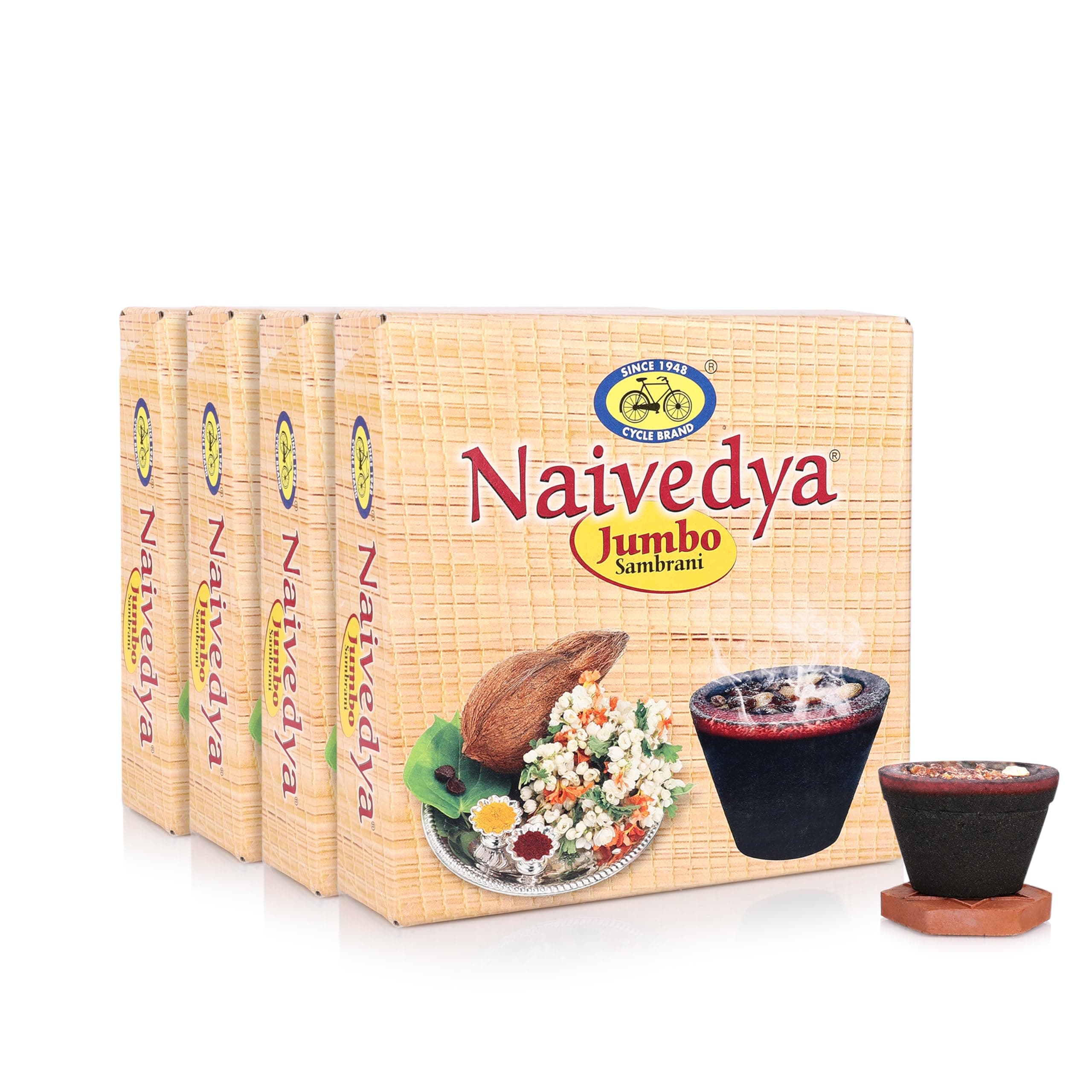 Cycle Pure Naivedya Jumbo Sambrani Dhoop Cups for Pooja (16 pcs) | Havan Cups for Pooja, Home & Festivals | Natural Guggal Dhoop Original | Pack of 4, 4N Per Pack