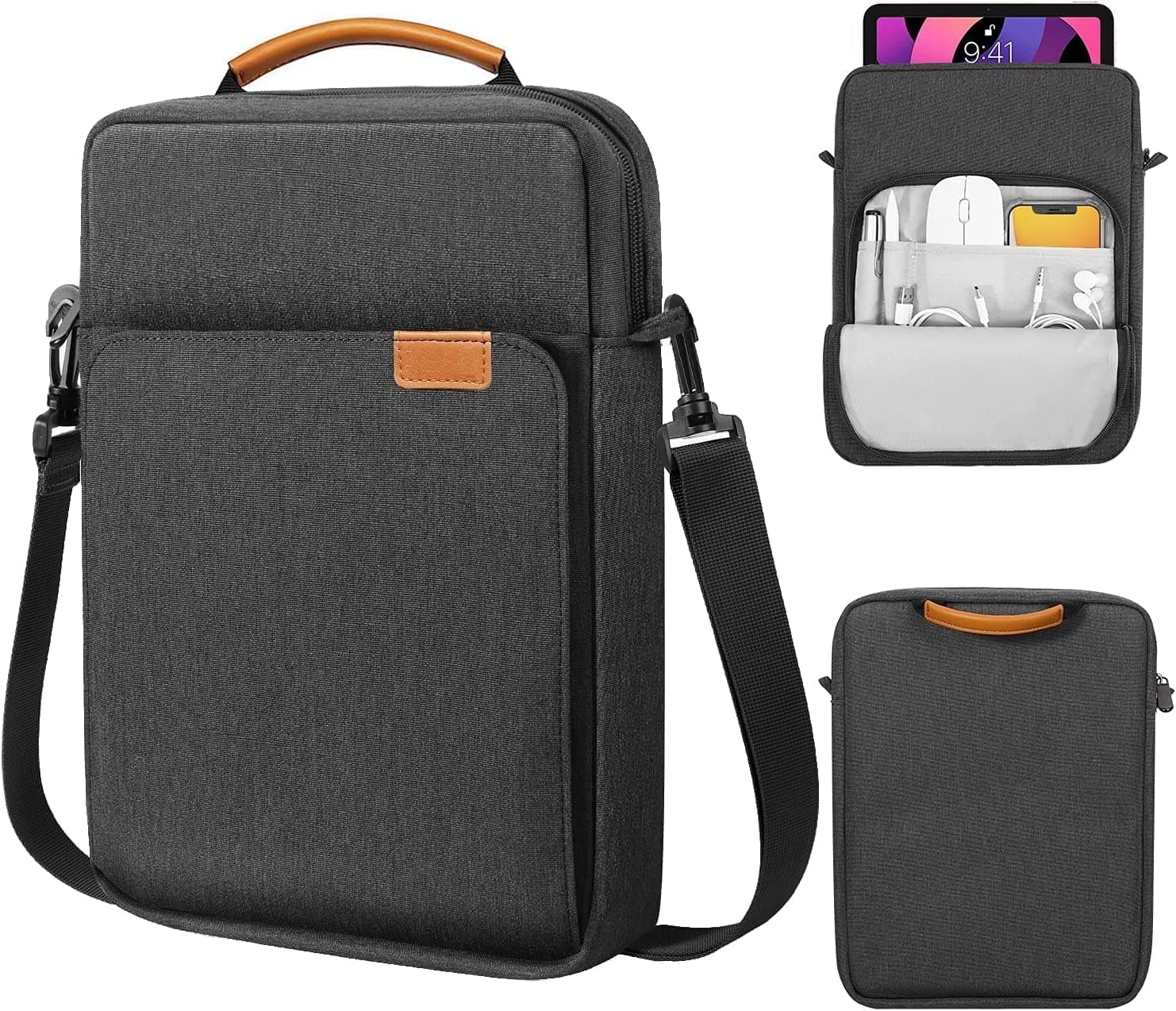 ProElite Tablet sleeve Bag 9-11inch for iPad 10.2/10.9/Pro 11/Samsung/Lenovo/Galaxy Tab A9 Plus/S8/S9/Realme Pad/Honor Pad/Oppo//Xiaomi Mi pad 7/Redmi Pad,Oneplus Pad, Handle with Shoulder strap Black