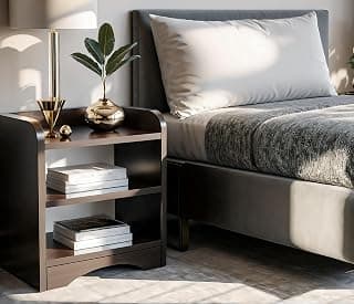 OXMIC Minimalist 3-Tier Side Tables for Bedroom, Bed Side Tables for Bed Room, Bedside Table for Bedroom, Side Table, 53 x 41 x 25 cm, Brown