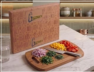 Bamboo Wooden Chopping Board with Wood Handle, Multipurpose Cutting Board for Vegetables, Fruits & Cheese, for Kitchen Use, BPA Free, Eco-Friendly, Anti-Microbial, 30 x 20 x 1.8 cm (Pack of 1)