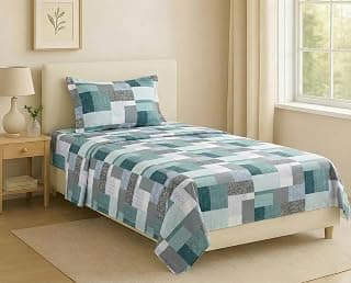 Trance Home Linen Modern Art 100% Pure Cotton Bedsheet Single Bed with 1 Pillow Cover | Diwan Size Bed Sheets |144 Tc | Hypoallergenic (54 x 90 inch, Abstract Green)