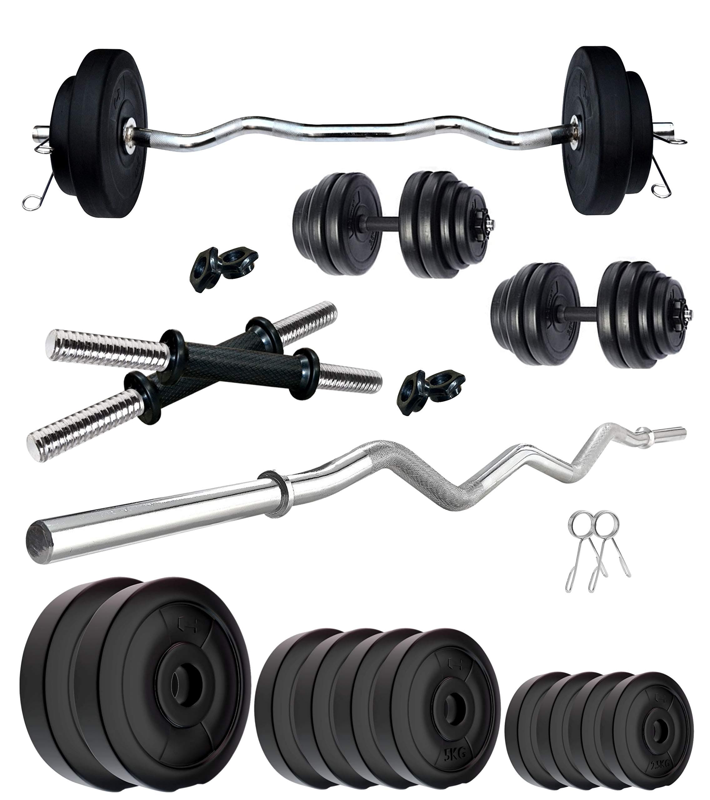 Kore PVC 50 Kg Home Gym Set with One 3 Ft Curl Rod and One Pair Dumbbell Rods, Multicolour