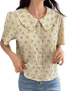 GRECIILOOKS Printed Shirts for Women`s | Korean Style Half Sleeve Oversized Button Down | Tops for Women Western |Plus Size Workwear Top for Office & Casual Wear |Womens Tops