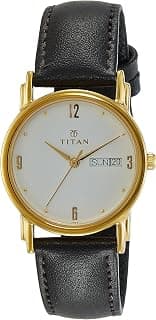 Titan Quartz Analog With Day & Date White Dial Black Leather Strap Watch for Men - NM1445YL04