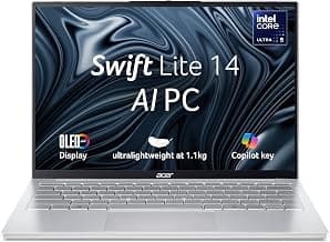 Acer Swift Lite 14, Intel Core Ultra 5 115U Processor, 16 GB, 512 GB, WUXGA OLED, 14.0"/35.56 cm, Windows 11 Home, MSO,Light Silver, 1.1 kg, SFL14-54M, Thin and Light Laptop