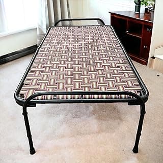 NATTNAK WE TRULY CARES Nylon Heavy Duty Painted Folding Bed With Double Pipe Iron Frame & Double Niwar Strips - 36x72 inches, 12kg Weight - Ideal For Guests, Camping, and Small Spaces, Multicolour