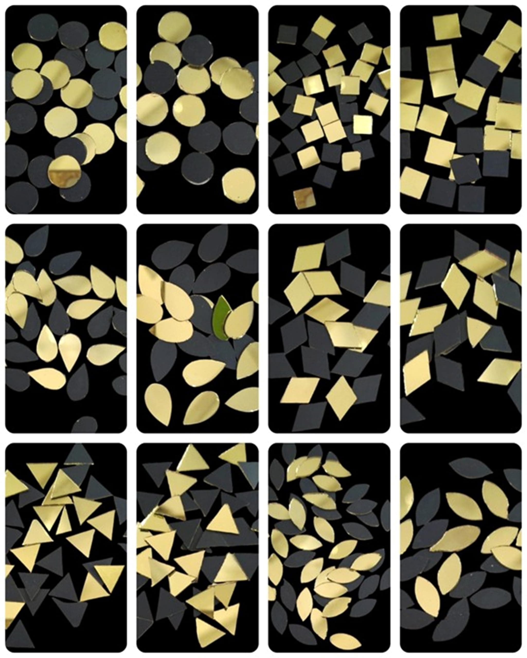 Teraiya's 12 Shape Golden Mirrors Kit for Lippan Art Work and Art Craft Work Mandala Work (1200 Pcs)