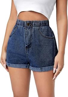 Shasmi Women’s & Girl's High Waisted Denim Shorts – Casual Cotton Blend Zipper Fly Shorts with Rolled Cuff & Pockets | Summer Wear Stylish Short Pants for Women (Short 275)