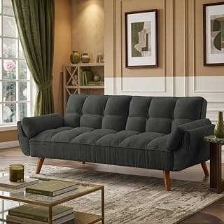Tarantino 3-Seater Convertible Sofa Cum Bed | Modern Tufted Upholstered Folding Sleeper Sofa for Living Room | High-Density Foam Comfort | Space Saving Couch Bed for Home (Charcoal Grey)