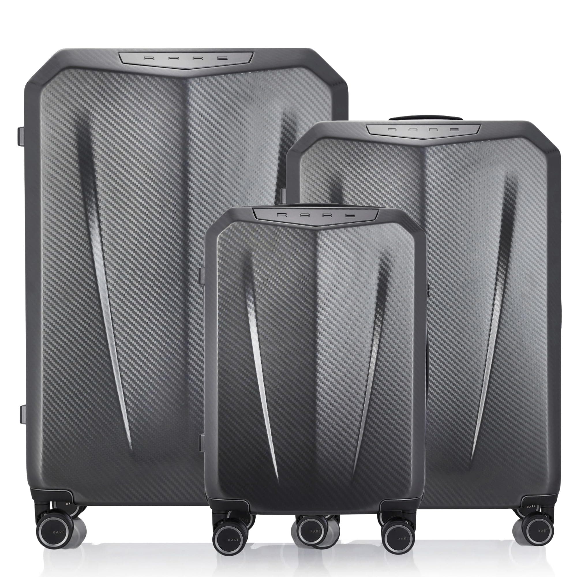 Rare Rabbit Gallardo 3Pc Set Carbon Fibre Hard Trolley Bag Polycarbonate Antiscratch Travel Suitcase with 8 Silent Wheels and a Sturdy TSA Lock - Luggage for Men & Women