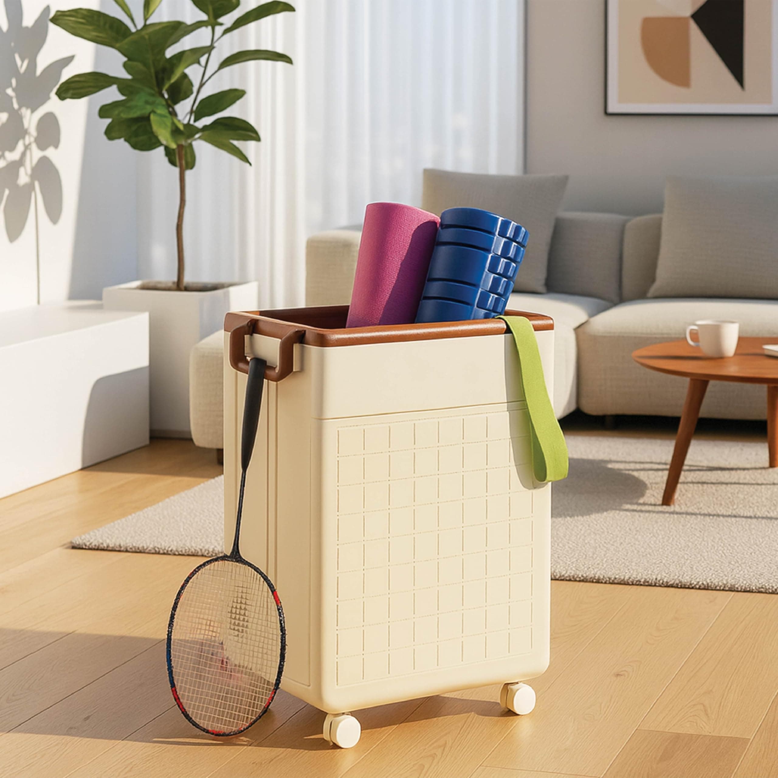 Homestrap Heavy-Duty Rolling Basket | Foldable Storage Basket with Wheels | Large Plastic Laundry Bin with Handles | Multipurpose Storage Organizer for Toys, Clothes, Sports, Yoga mats & More