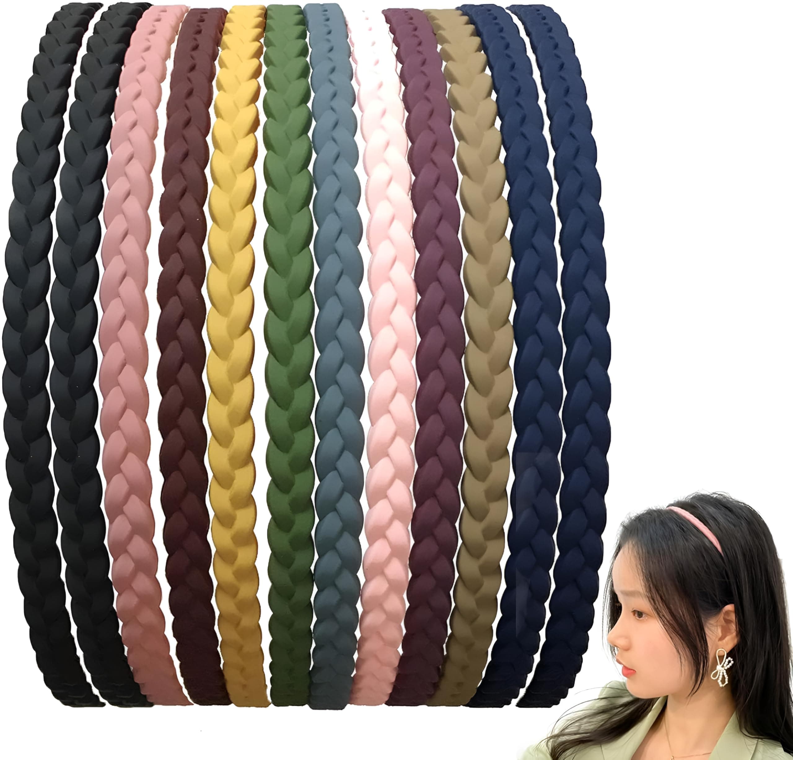 PACTIV 6Pcs Elegant Twisted Braid Plastic Headbands Set - Cute Non-Slip Teeth Hairbands for Women, Solid Color Dress Up Accessories