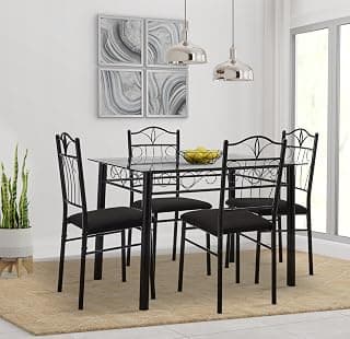 Amazon Brand - Solimo Dorado Glass 4 Seater Dining Set (Black)