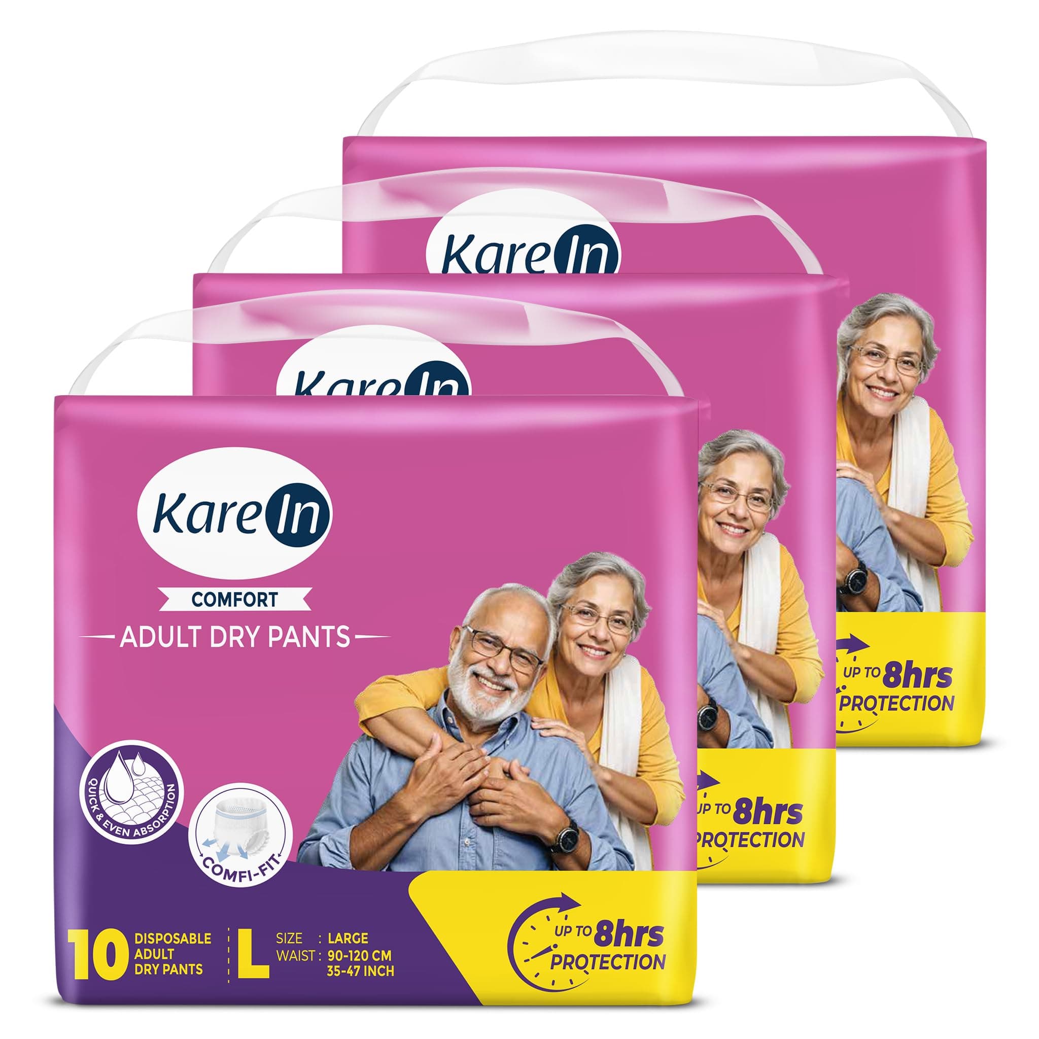 Karein Comfort Adult Diaper Pant L Size, Large, Waist (90-120 cm 35"-47"), 30 Unit, Long Protection Hour, Unisex, Quick & Even Absorption, Anti-Bacterial, Leakproof, Odour Control, Wetness Indicator