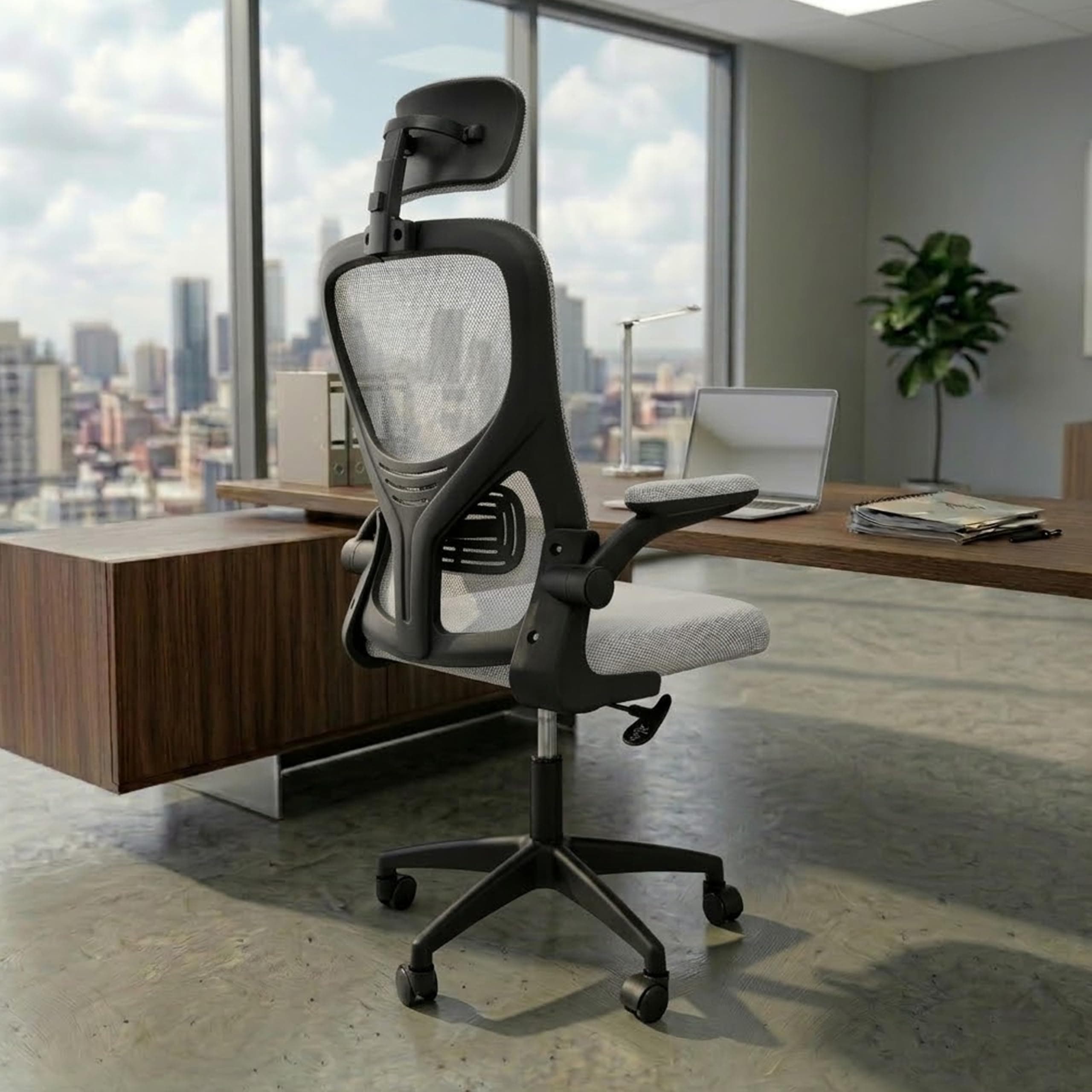 NORMAN JR White Black | High Back Imported Mesh Fabric Boss Office Chair | Y Design Ergonomic Back Support | 2D Aero Design Adjustable Armrests | Synchro Tilt Lock Mechanism Support
