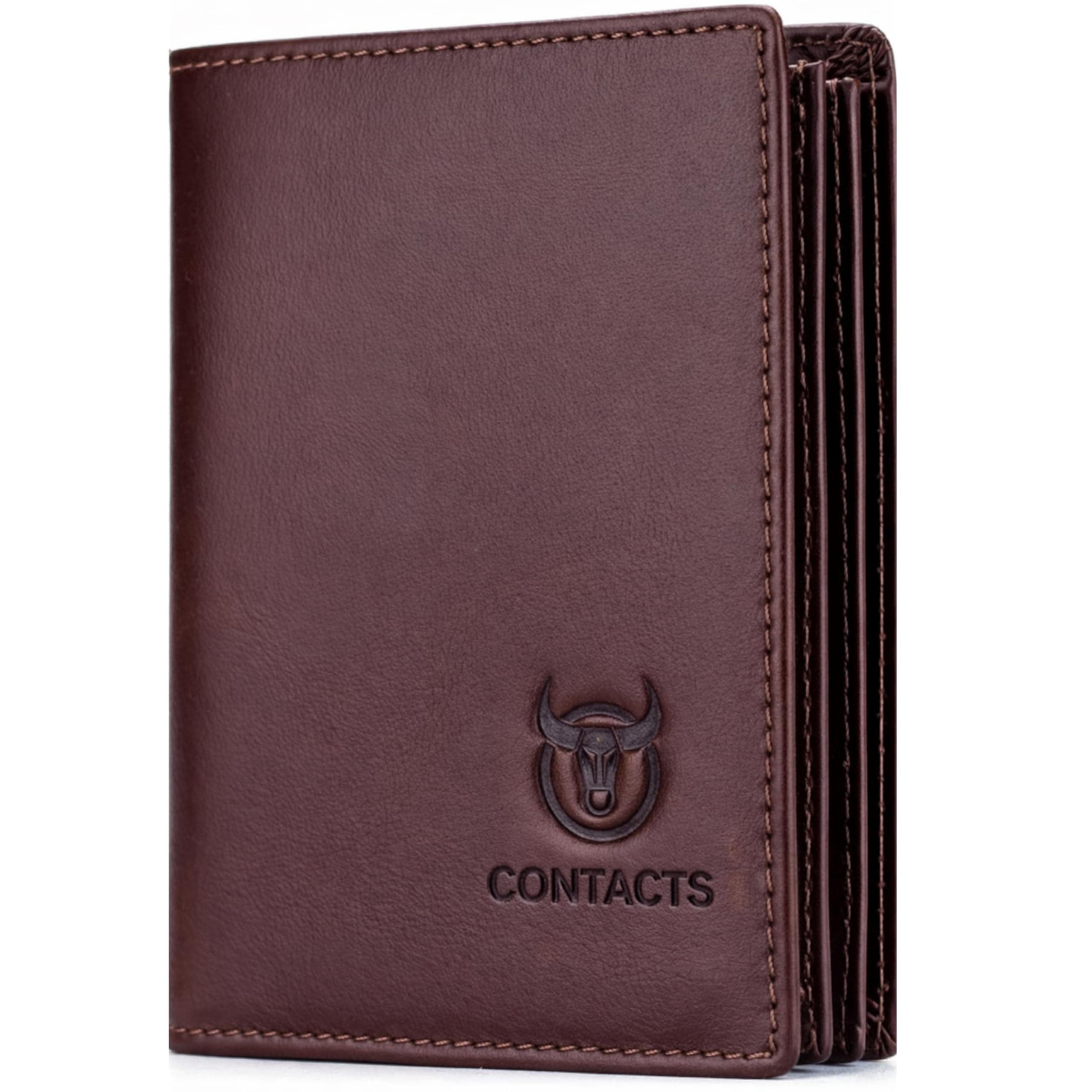 Contacts Men's Genuine Leather Wallet | RFID Blocking Wallet for Men | Up to 15 Card Slots & 1 ID Window | Large Capacity Can Hold 50 Currency Note (Brown-New)