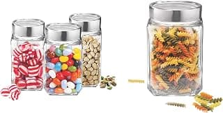 Treo by Milton Cube Storage Glass Jar, Set of 3, 310 ml & Treo by Milton Cube Storage Glass Jar, 2250 ml Combo