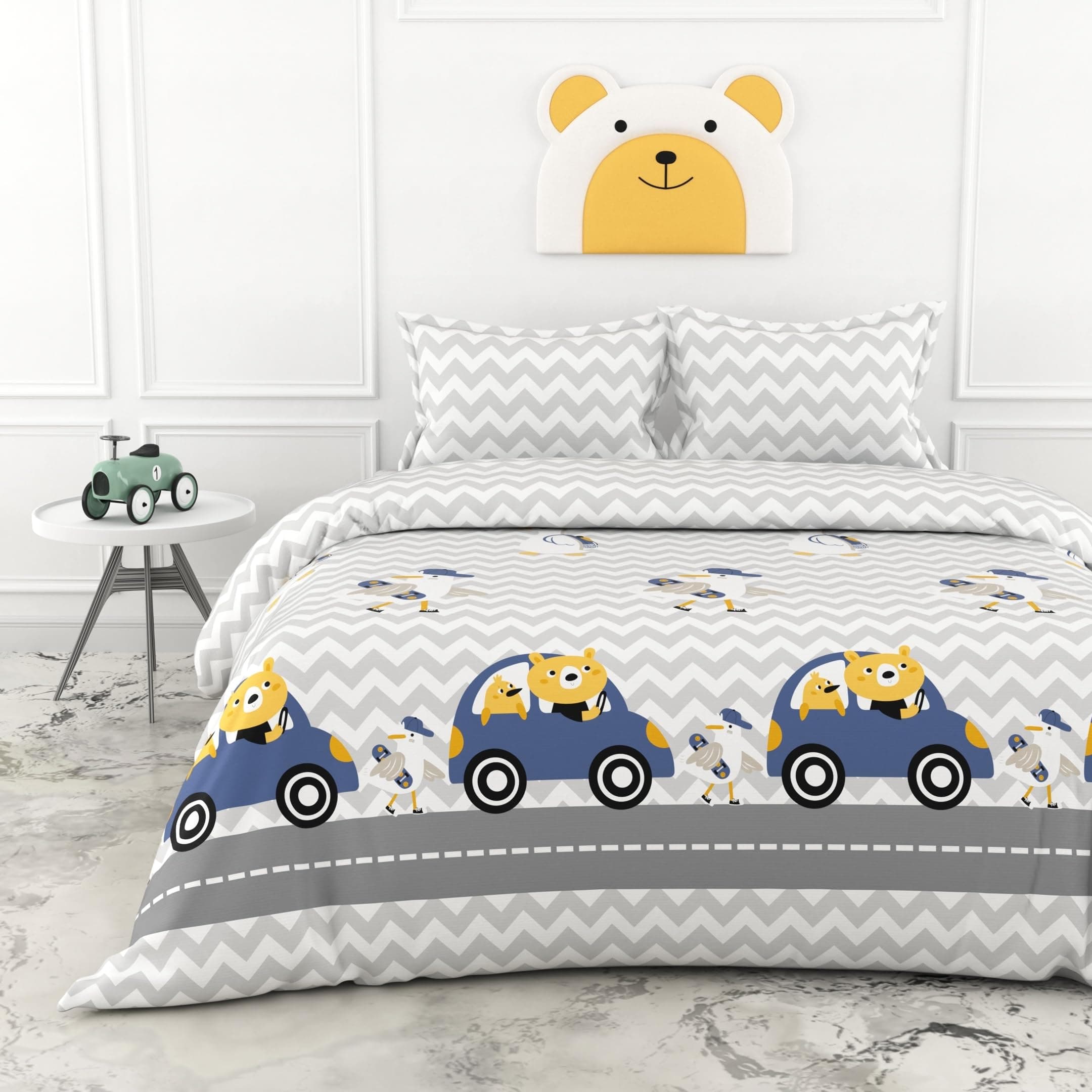 LORETO - A QUALITY LINEN BRAND 100% Cotton Bedsheet for King Size Bed Sheet with 2 Pillow Covers, 186 TC Percale Weave Soft & Durable Premium Cotton Bedsheet for Gifting (108 x 108 Inches, Car Ride)