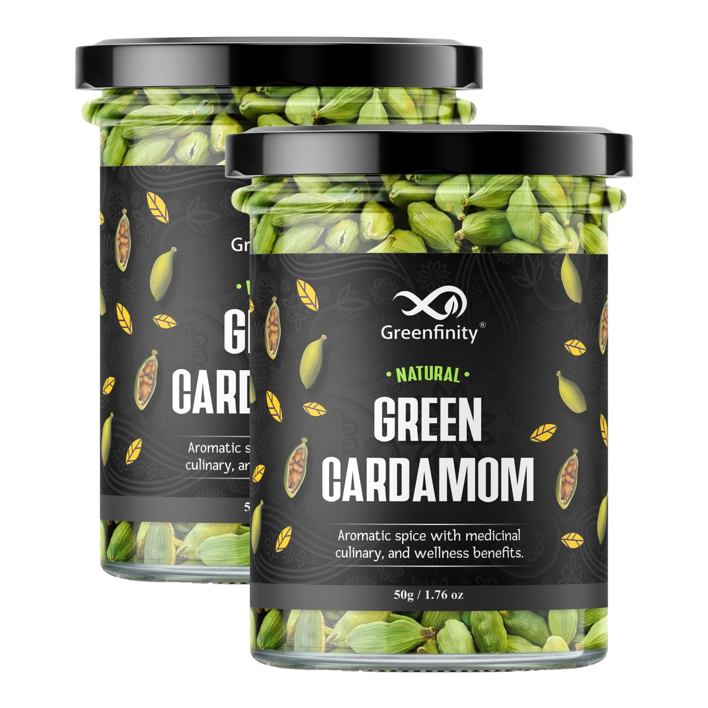GreenFinity Whole Green Cardamom (Elaichi) – 100g | 8 mm Bold Size | Premium Grade | Aromatic • Non-GMO • Fresh & Large Pods for Cooking, Baking & Tea [50g x 2]