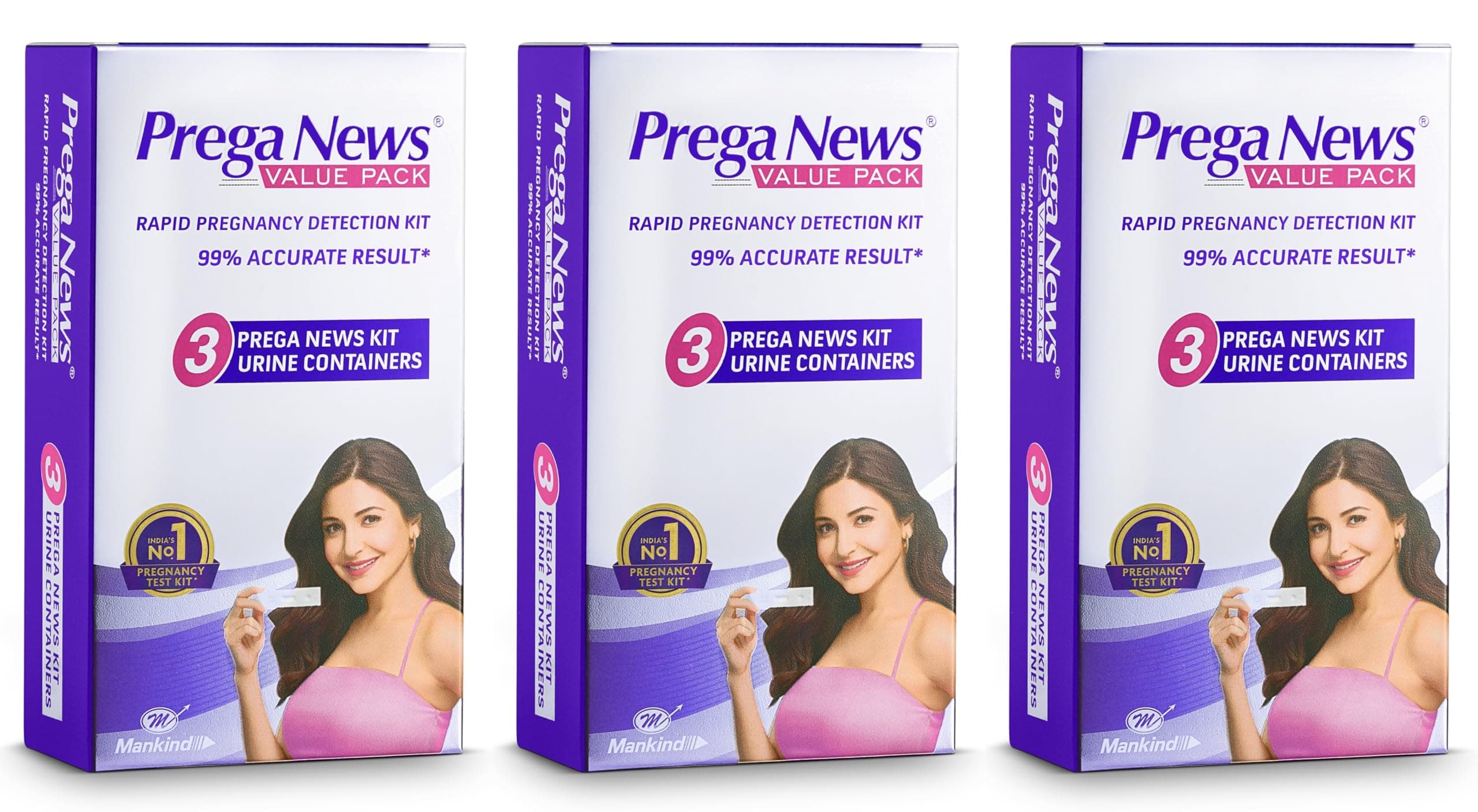 Prega News Value Pack One Step Urine HCG Pregnancy Test Kit Device - Pack of 3 Test Kits | 99% Accurate Results in 5 Mins| India's No 1 Pregnancy Kit x 3